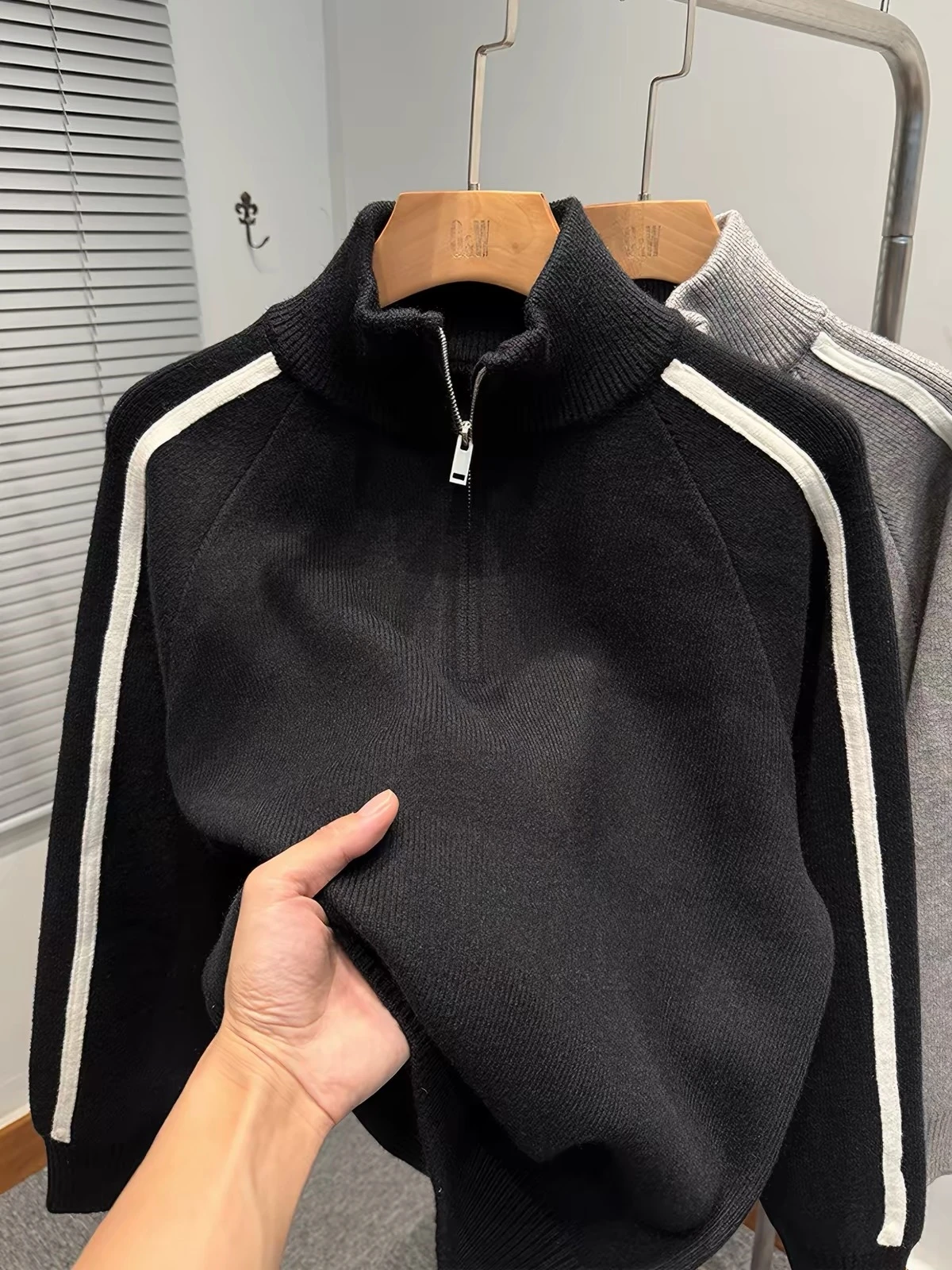 Trendy New Zipper Semi High neck Sweater Men's Luxury Autumn Winter Warm Item Youth Sports Leisure Loose Korean Knitted Pullover
