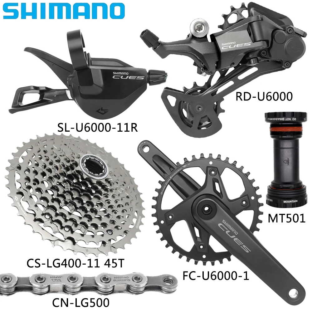 SHIMANO CUES U6000 11 Speed MTB Bike Derailleur Kits CS-LG400 45T 50T Cassette CN-LG500 Chain FC-U6000-1 Crankset MT501 Bottom