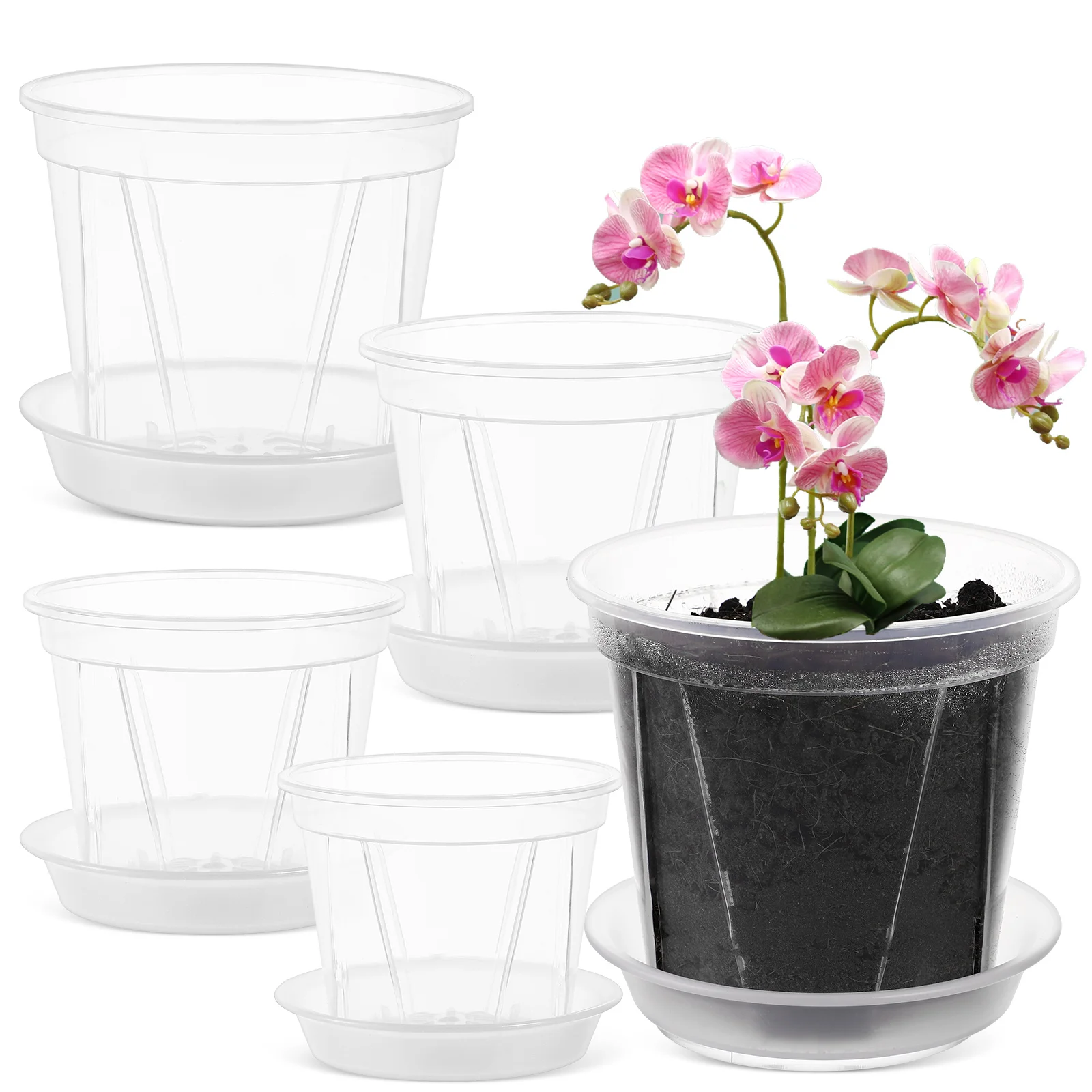 5pcs Clear Nursery Pots Plastic Orchid Pots Planter Pot Succulent Pot Flower Pots With Drainage Holes Garden Supplies