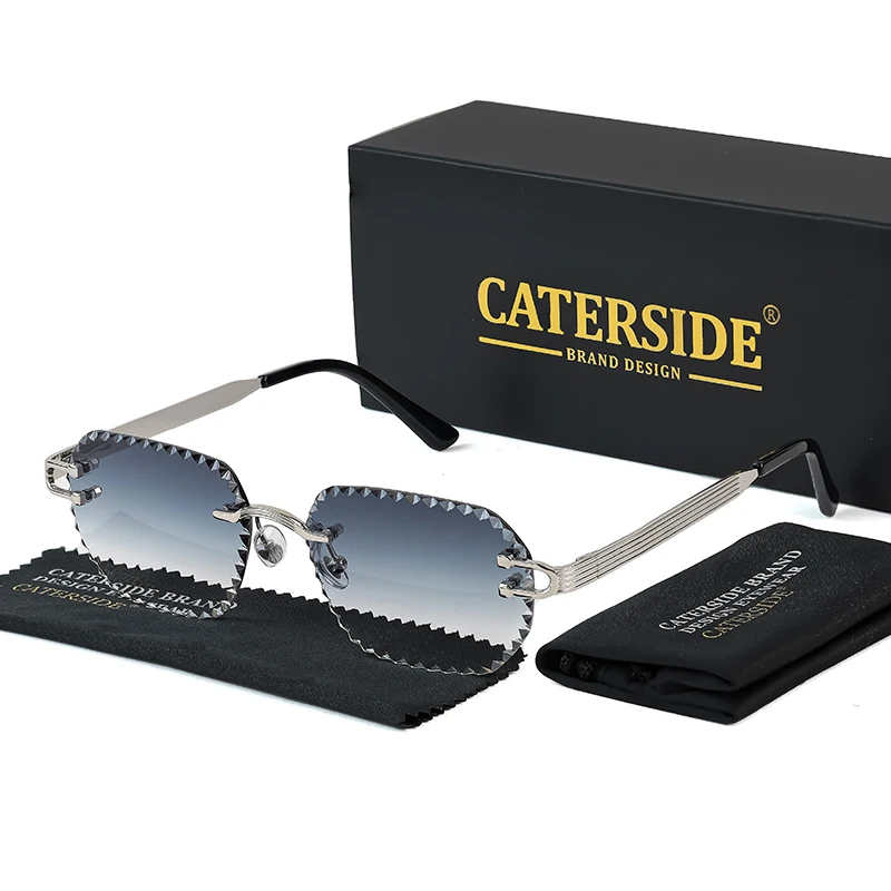 CATERSIDE Neue randlose Sonnenbrille für Herren, quadratisch, modisch, mit geschliffenen Gläsern, Markendesign, Sonnenbrille für Damen, Party, Festival, Brillengeschenk – Detail 5