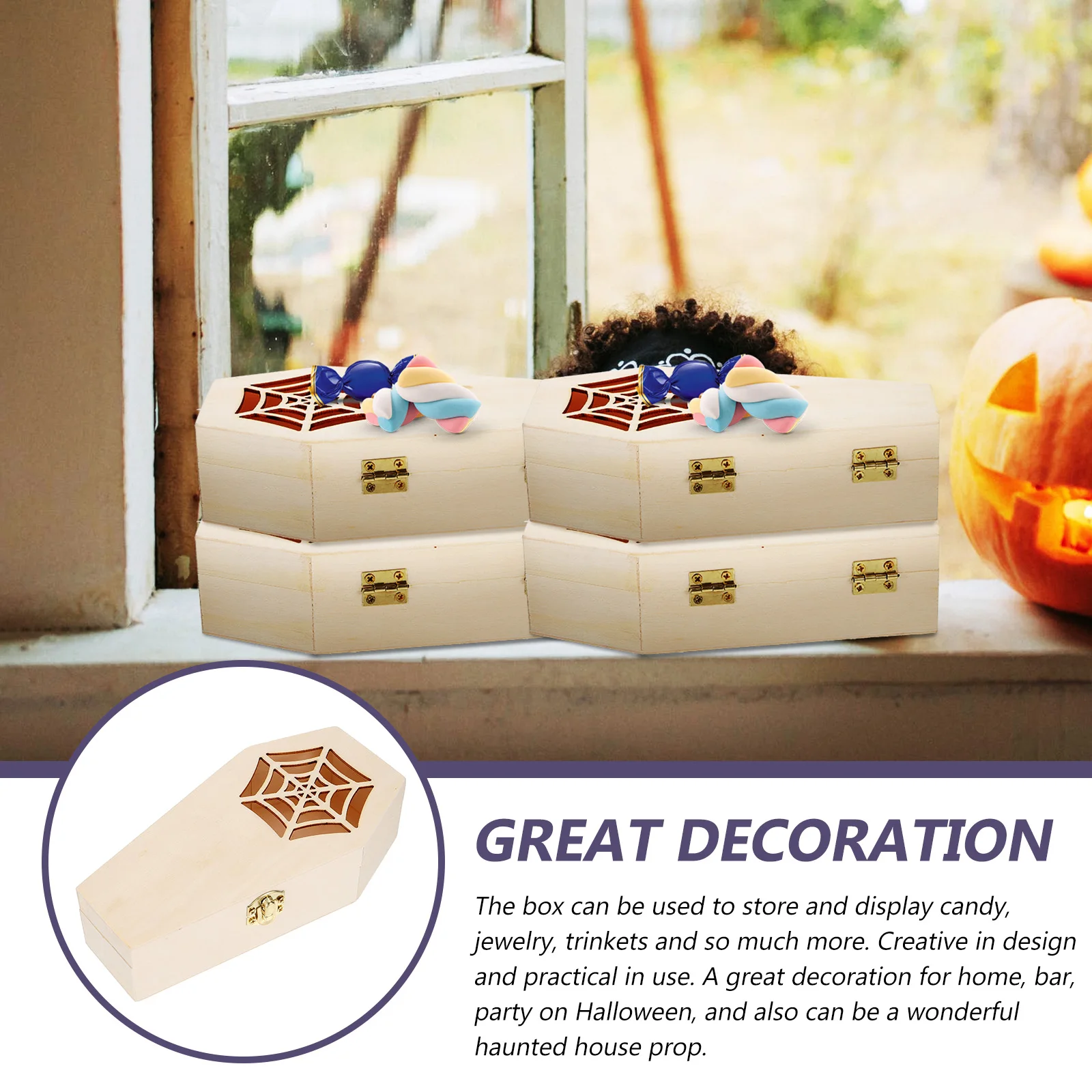 

Деревянная подарочная коробка на Хэллоуин, коробка для хранения конфет, ювелирные изделия, легкая прочная декоративная вечеринка, домашний бар, реквизит, коробка для Хэллоуина, гроба, конфеты