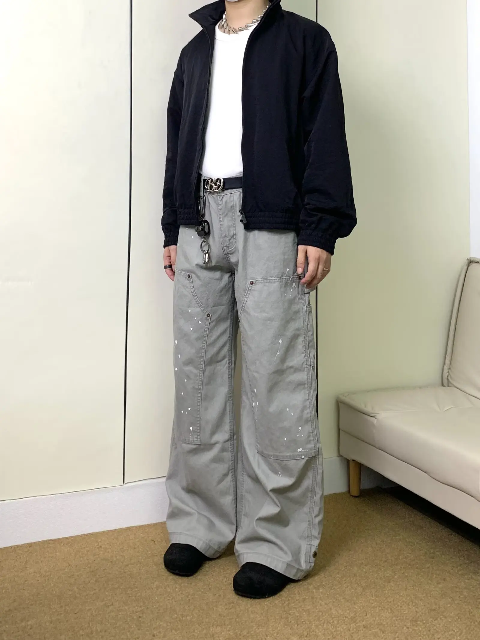 

Retro American Logging Workwear Jeans Men Women Knee Waed Casual Straight Leg Long Pants Canvas Cotton Polyester Blend