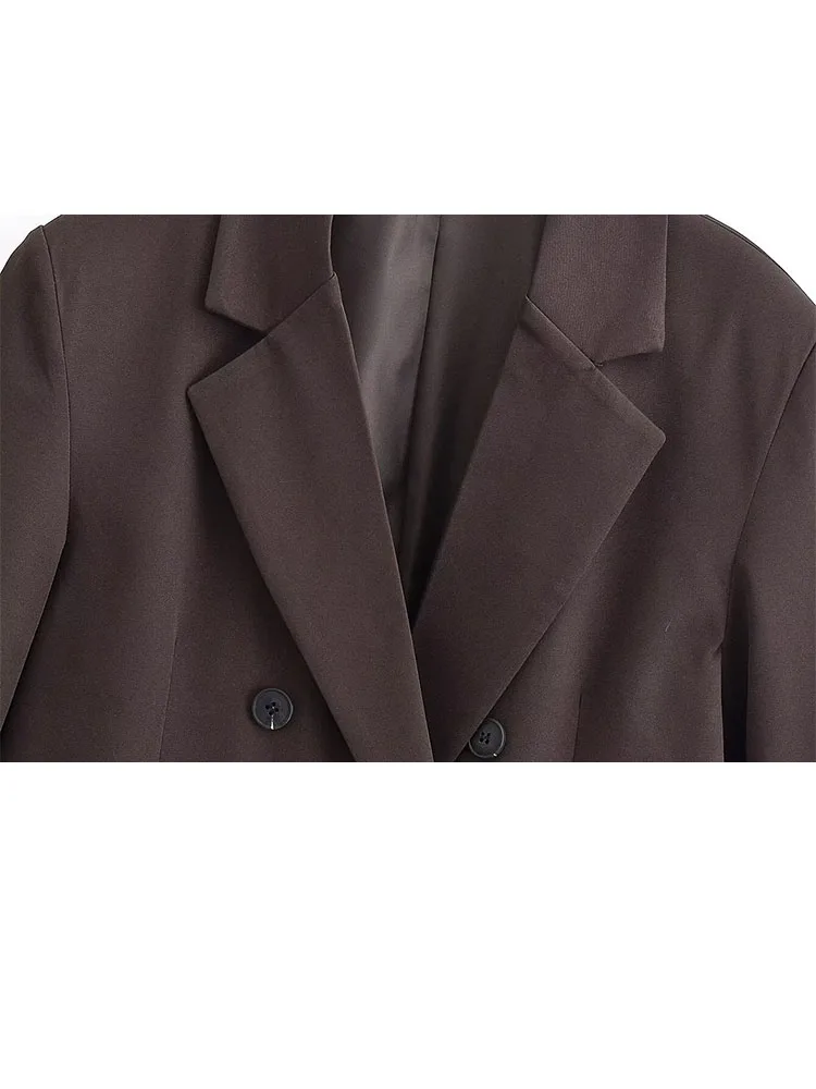 HH femme printemps revers manches longues poche décoration Double boutonnage rétro Blazer + Culottes femme rue mode deux pièces ensemble