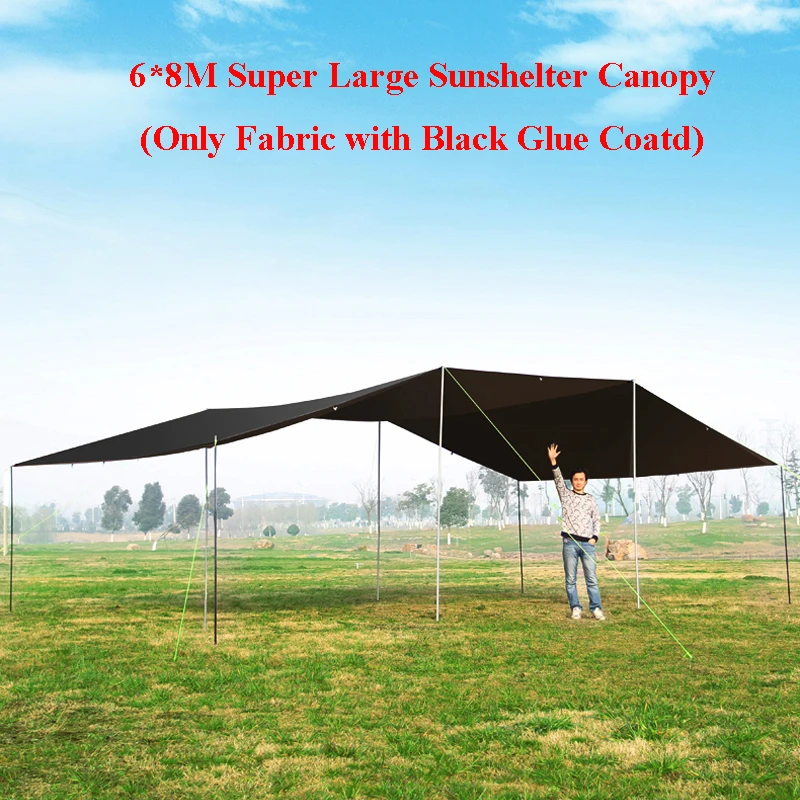 Without Poles!6*8m Full Sunscreen Black Glue Canopy Camping Beach Thickened Arbor Rain Proof Sunshelter 20-30people Awning Tarp