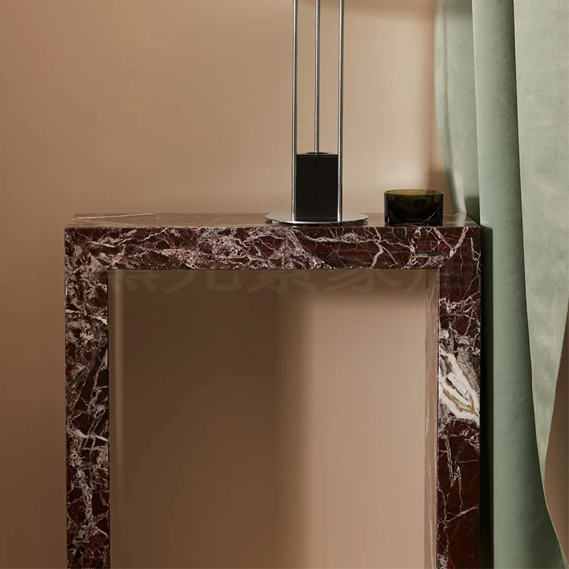 

Italian marble entrance table, hotel lobby entrance door against the wall, end view table light luxury bar case.