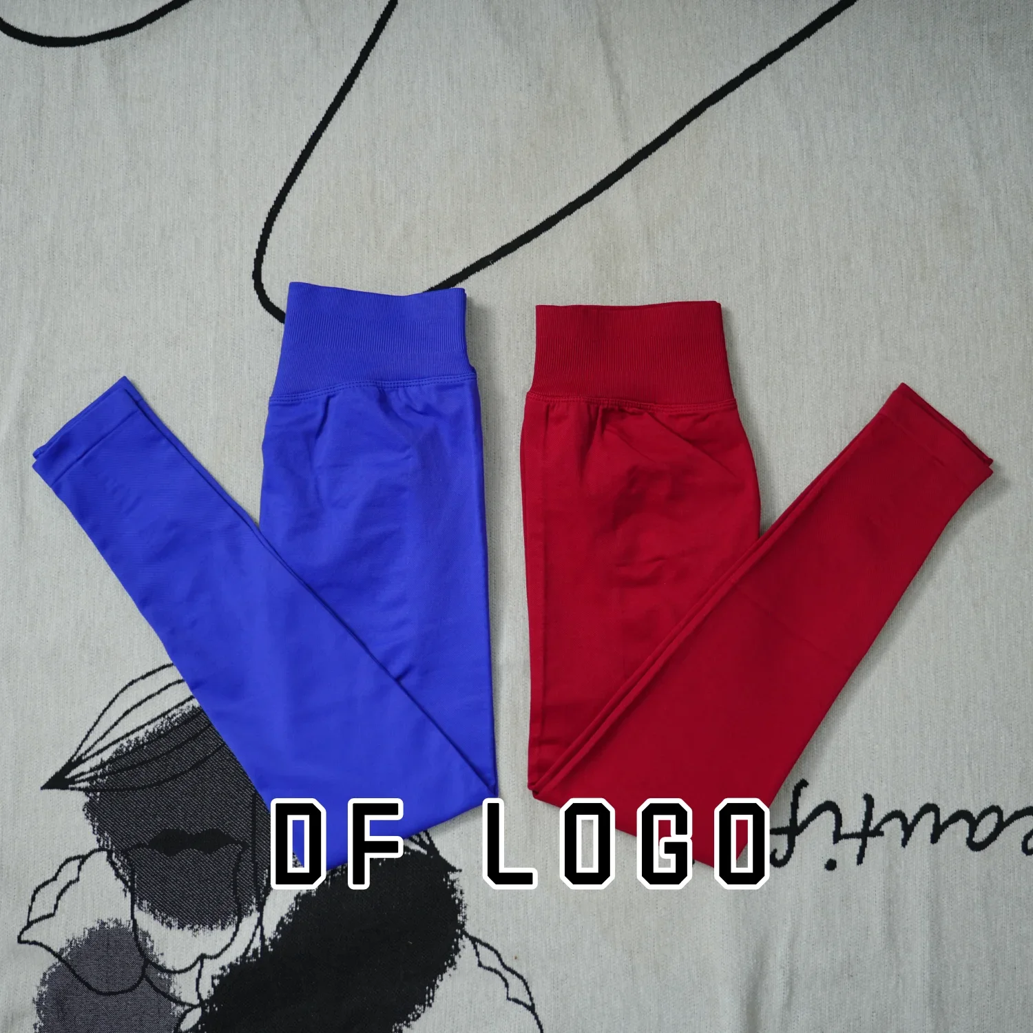 DF تأثير طماق مع شعار المرأة سلس اليوغا بانت عالية الجودة طماق منخفضة مضلع سراويل رياضية عالية تمتد اللياقة البدنية الجوارب