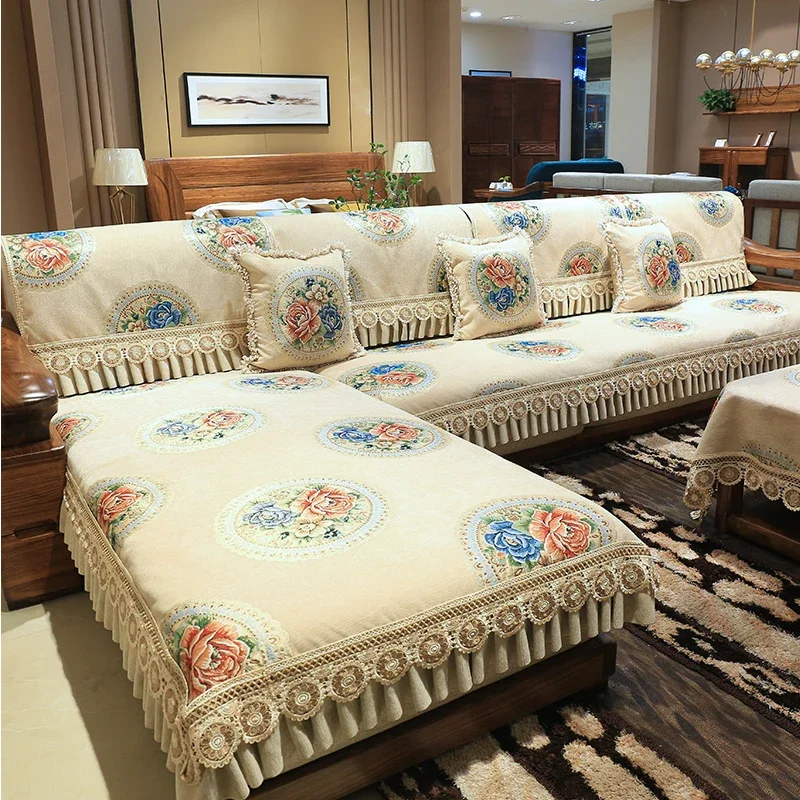 European Style Jacquard Fabric Sofa Cover, Universal Non-slip Sofa Cushion, Living Room Decoration, Luxury Towel