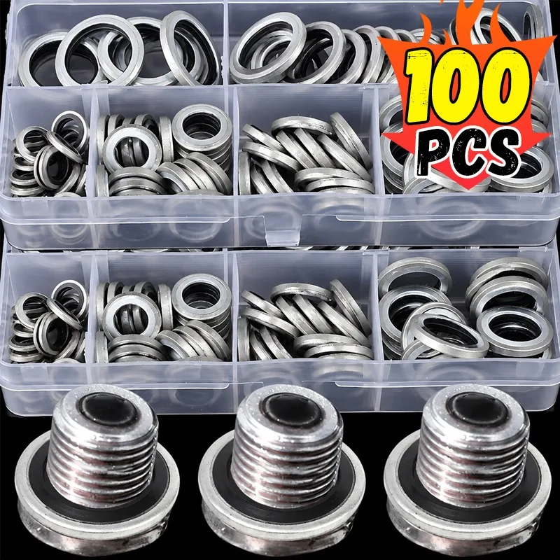 10-100Pcs Car Oil Drain Plug Sealing Gasket Universal Galvanized Nitrile Rubber Washer for Car Engine Systems Leakage Protection