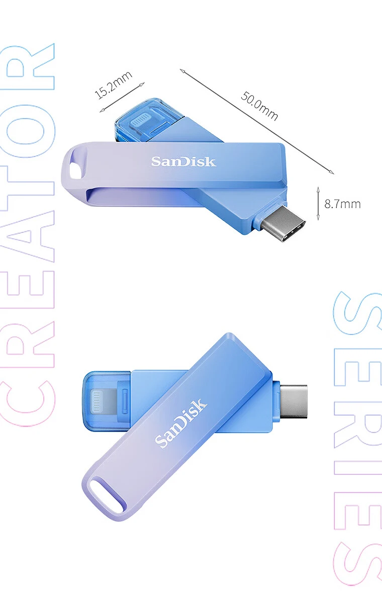 SanDisk Creator Phone Drive Typ-C und Lightning USB 3.2 Flash-Laufwerk für iPhone 13 14 und Smartphone 128GB 256GB Pendrive U Disk – Detail 8