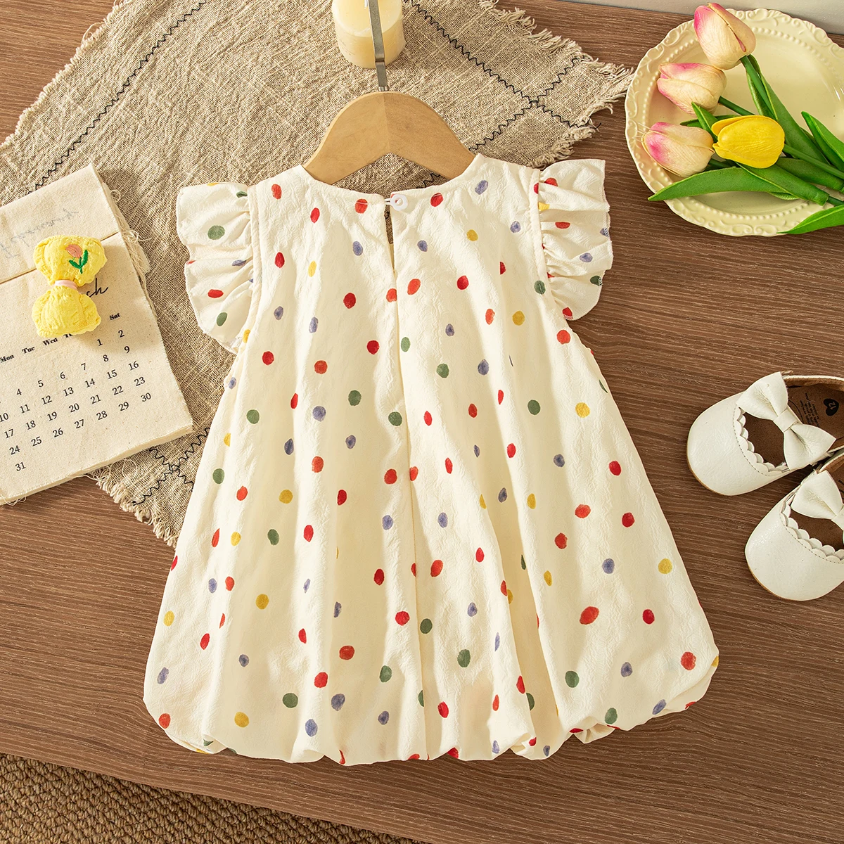 Baby Girl Summer Dress Cute Bow Colorful Polka Dot Casual Daily Outdoor Dress Children's Clothing 9 Months -4 Years Old