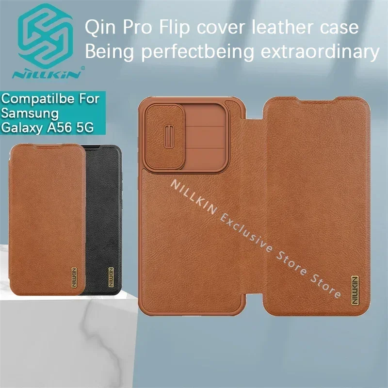 

Nillkin для Samsung Galaxy A56 Qin Pro кожаный чехол из ТПУ с рамкой из искусственной кожи, защитный чехол для камеры, защитный чехол для телефона