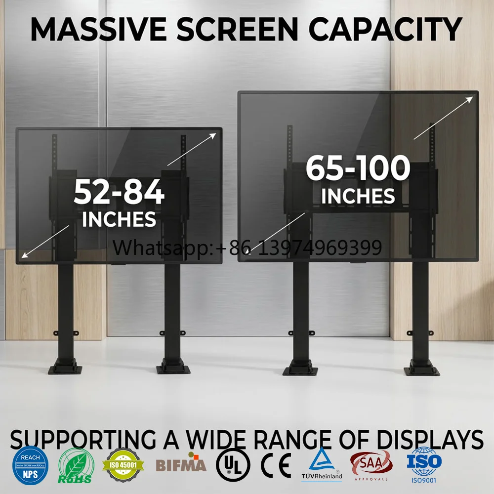 Electric Height Adjustable TV Mount Motorized TV Lift Stand Remote Control 225lbs Load Capacity for 32 to 70 Inch TVs