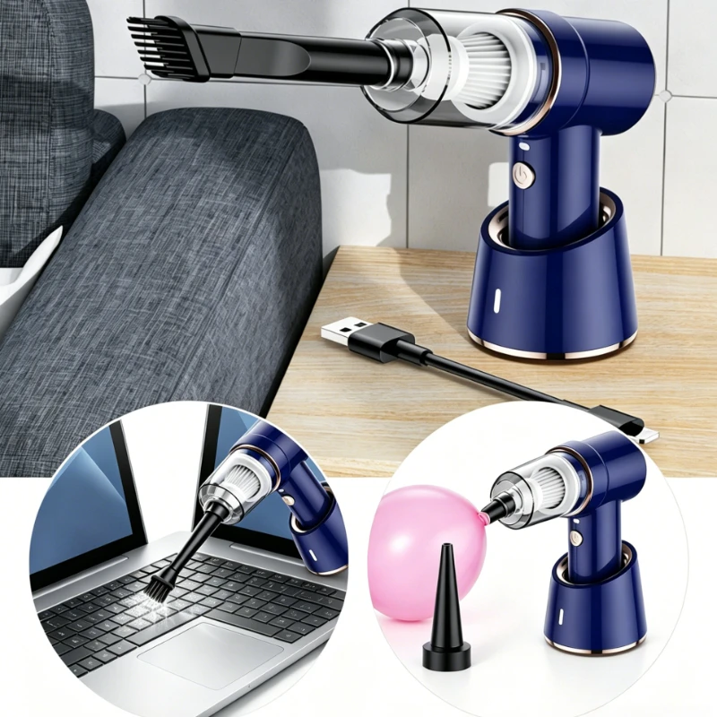 2in1Car Wireless Vacuum Cleaner Portable High Power Multiple Brush Head Charging Base Type-C with Held Household Vacuum Cleaner