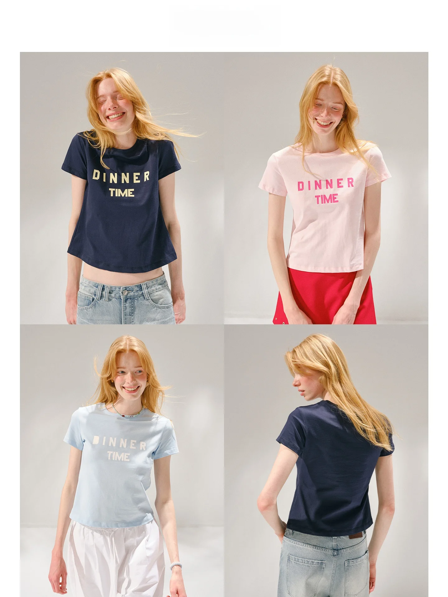 

Pure Cotton Short Sleeve T-Shirt Letter Print Casual Style Women's Top Dinner Time Small Flying Sleeve round Neck Cotton Tee