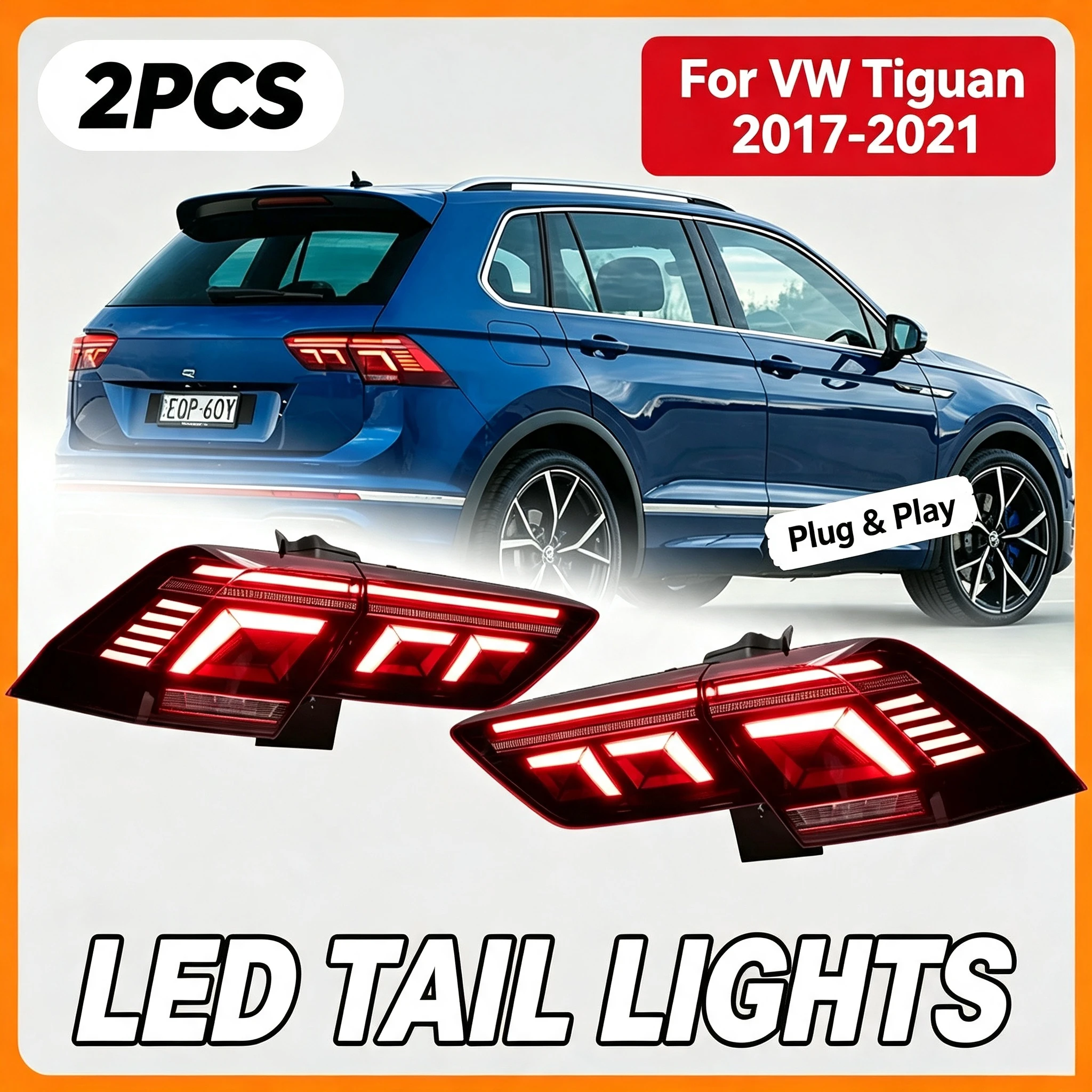 Image of LED-Rücklicht für VW Tiguan Allspace 2017-2021 Rücklicht Bremslicht Signal DRL Rückfahrleuchte Upgrade-Lampen-Set
