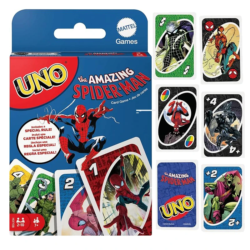 New Mattel UNO Amazing Spider Man No mercy Game Card Games Family Funny Entertainment Board Game Poker Kids Toys Playing Cards