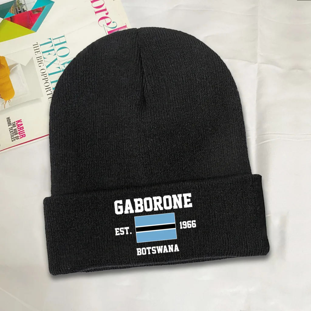 Botswana EST.1966 Gaborone Capital Men Women Unisex Knitted Hat Winter Autumn Print Beanie Cap Warm Bonnet