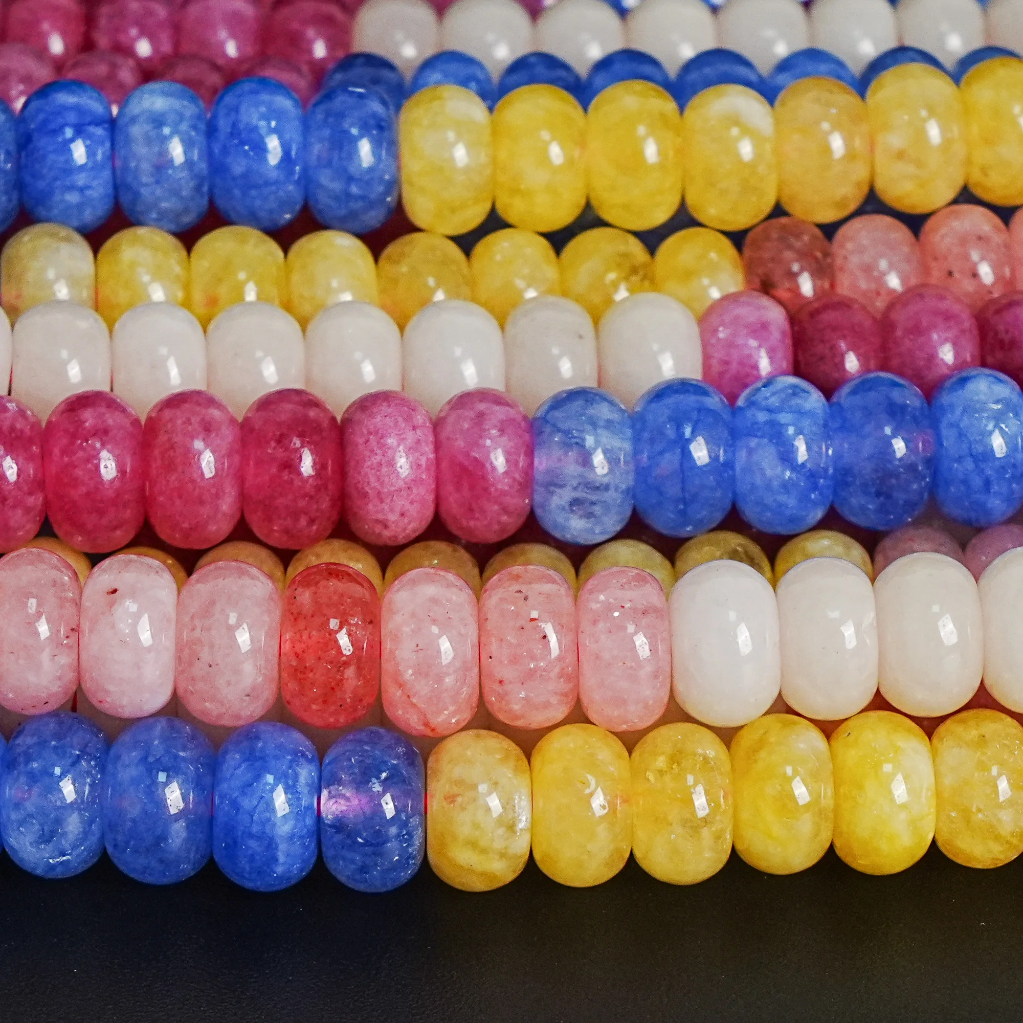 

8x5mm Rainbow Gradient Dyed Jade Beads Polished Smooth Rondelle Loose Beads for Jewelry Making DIY Bracelet Necklace