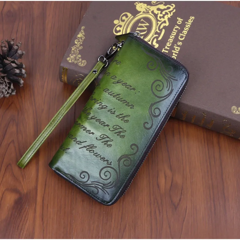 

2025 New Retro Long Women's Baotou Layered Leather Wallet Multi functional Design Fashionable Handbag