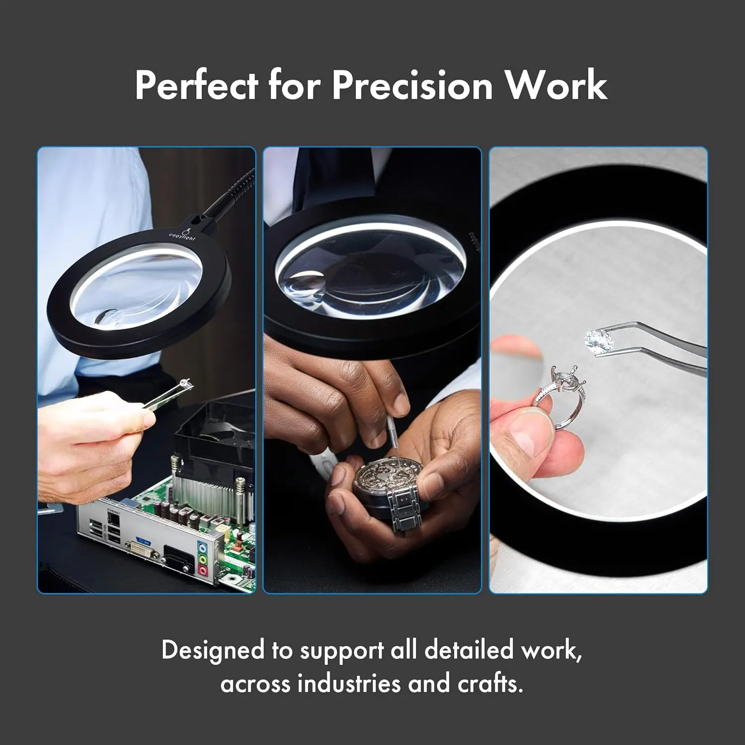 Lampada da lavoro magnetica, lampada LED a collo di cigno flessibile da 23,5 pollici con lente d'ingrandimento, 3400Lux, 10,5 W, 110 V