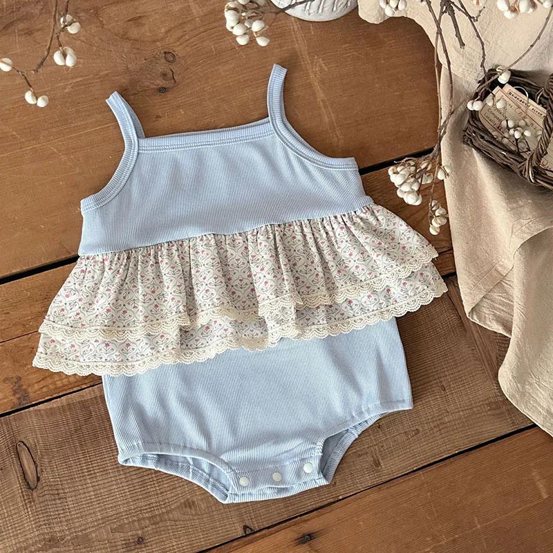 2026 Summer Baby Bodysuit 9M-3T Comfortable Ventilate Infant Clothes Sweet Floral Lace Toddler Jumpsuit Girls One Piece