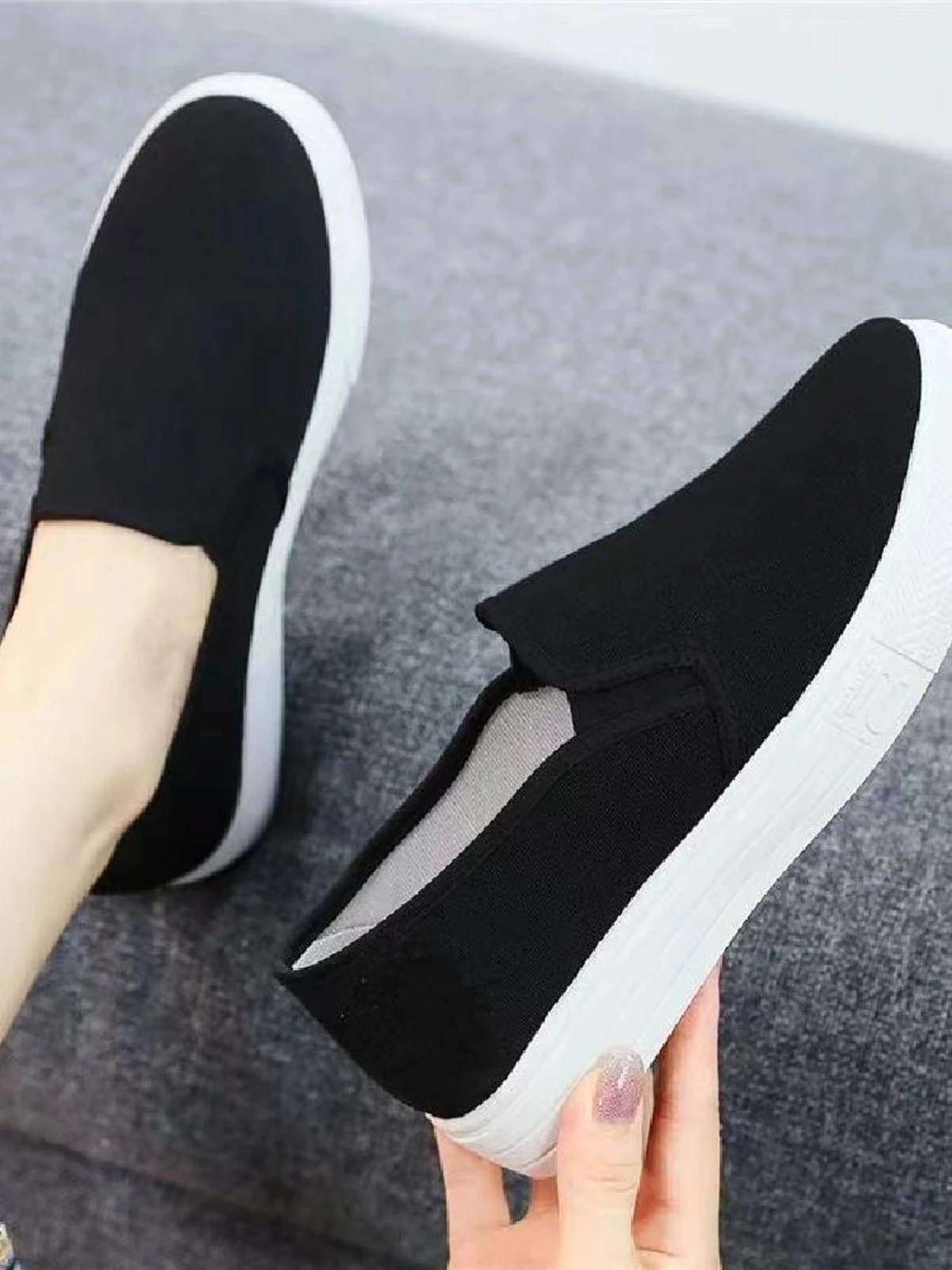 Beijing Ladies Slip-On Work Shoes Comfortable Thick Bottom Low Cut Fashionable Breathable Casual round Toe PVC Outsole