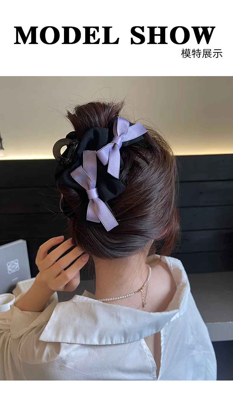 Girl's New Claw Clips Korean Version Sweet Style French Style Bow Hair Clips Women's Claw Clips Large Shark Clip Kawaii Headwear