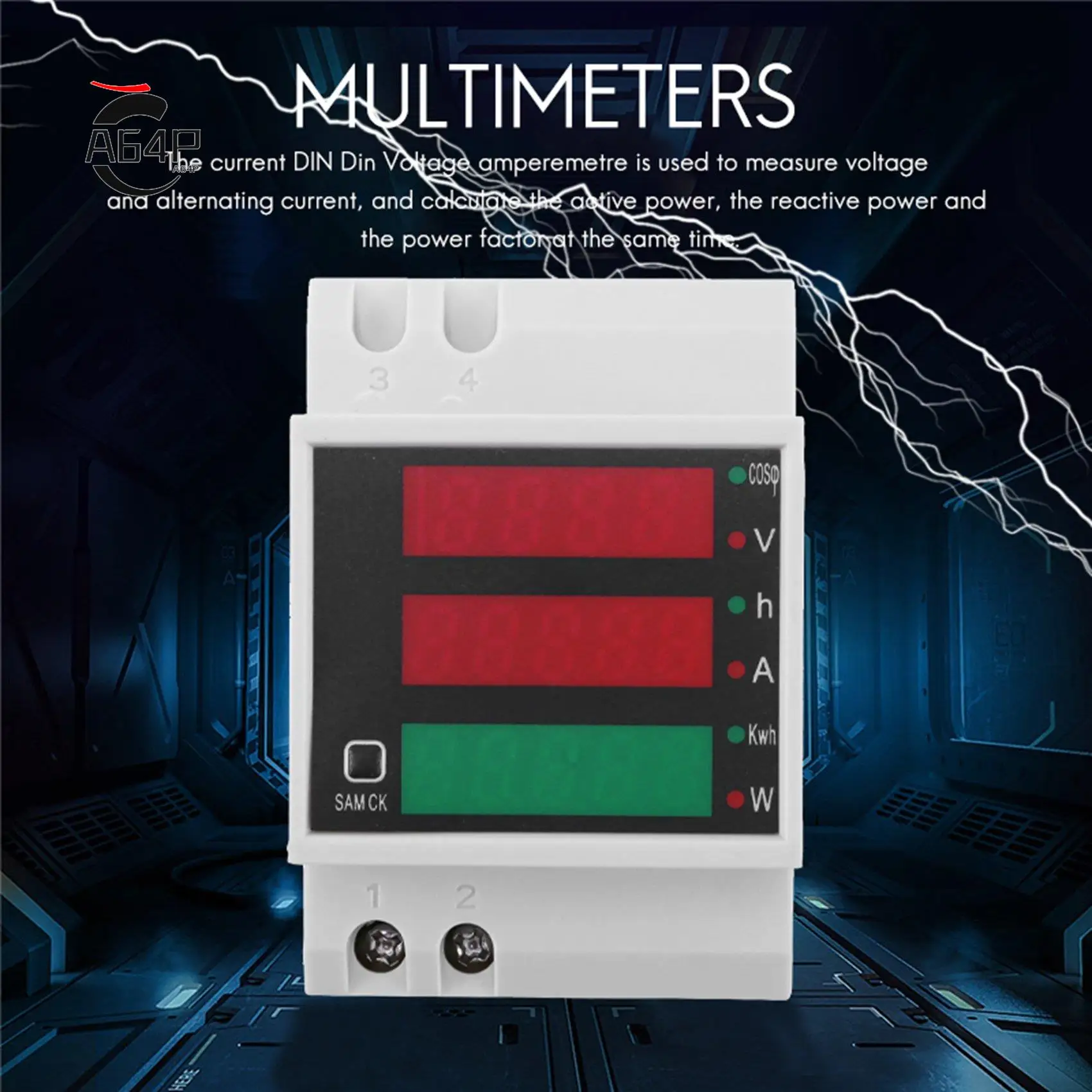 

A64P-AC 200-450V Power Meter DIN Rail Type Digital Display Ammeter Voltmeter