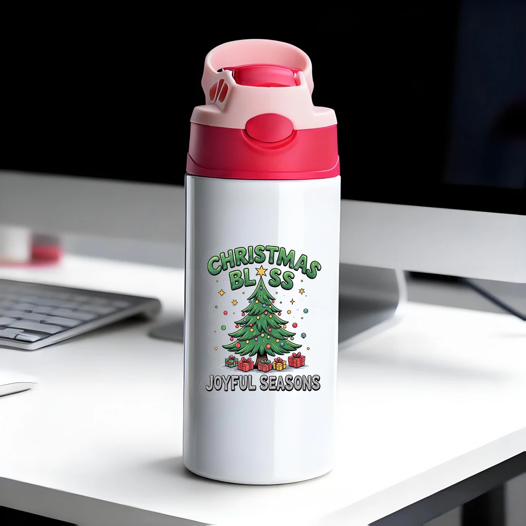 

304 Stainless Steel Insulated Cup Cartoon Christmas Tree Straw Cup Kids Water Bottle Set Festive Gift Box Joyful Christmas S