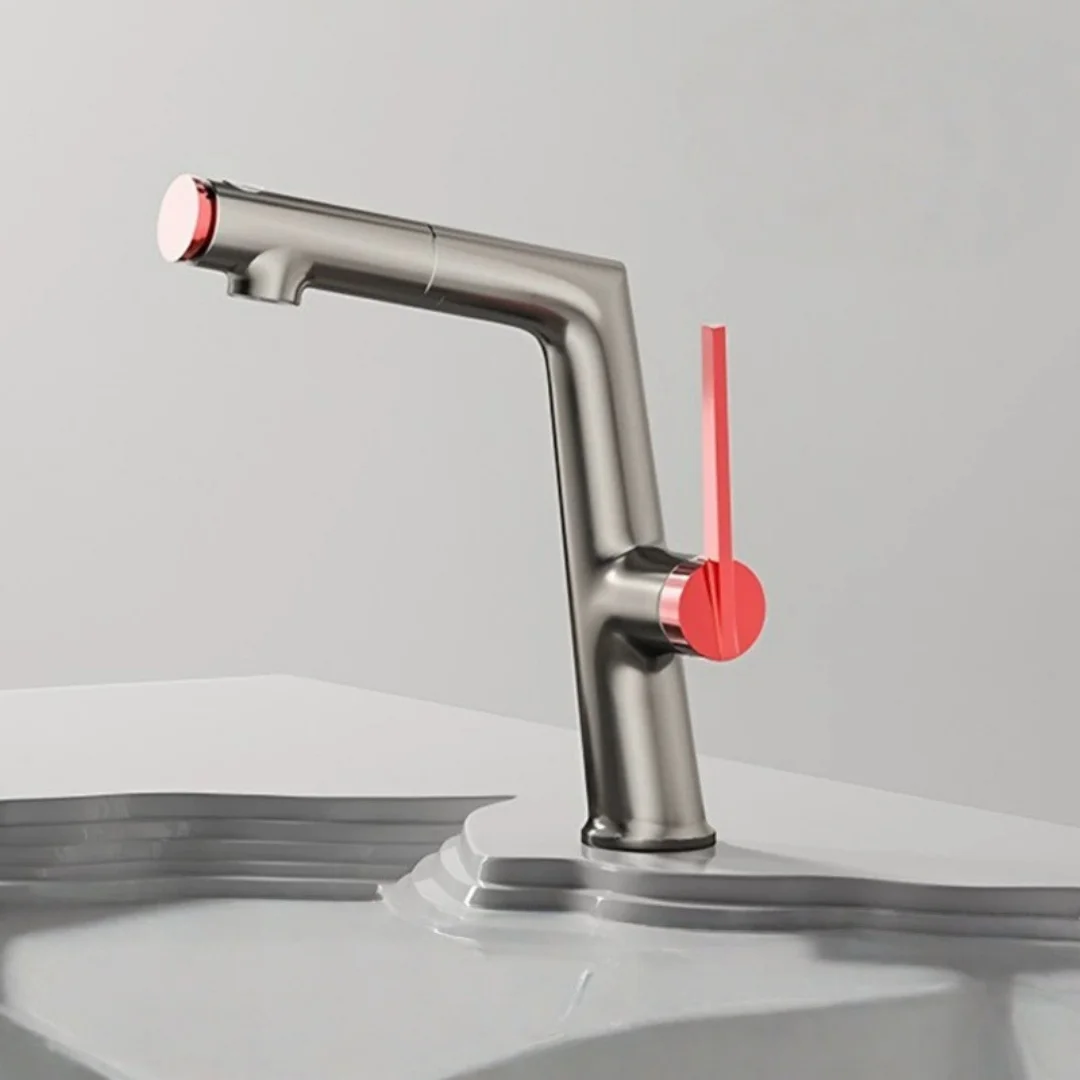 Pink Basin Faucet White Brass Pull Out Bathroom Faucet Hot and Cold Grey Bathroom Sink Faucet Decked Lavotory Faucet  Sink Mixer