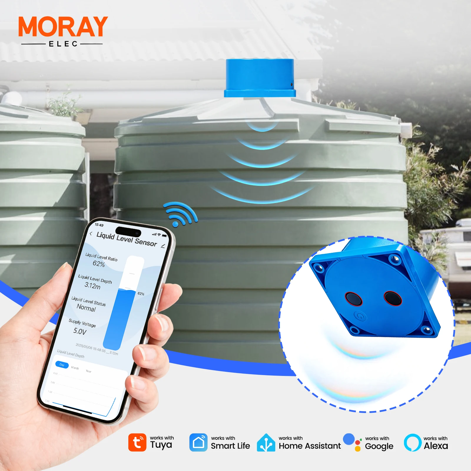 Moray ME201W Tuya Smartlife APP WiFi Wireless Smart Ultraschall Wasser Tank Controller Tank Level Monitor Flüssigkeit Niveau Sensoren – Detail 2