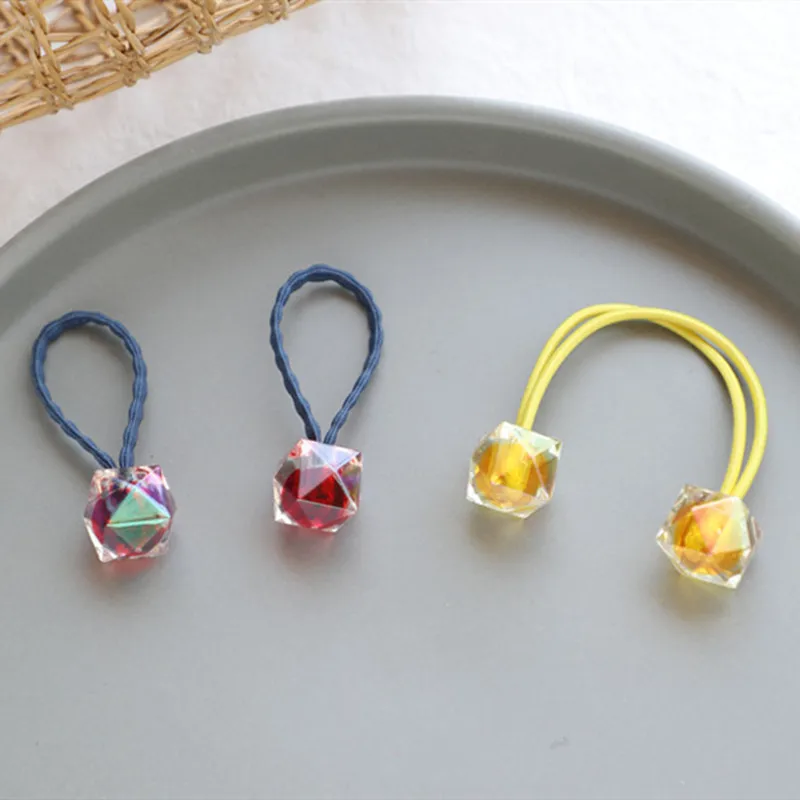 2pcs/lot Korean ornaments candy colored square rubber band children\'s hair ornaments beads hair rings double hair rope