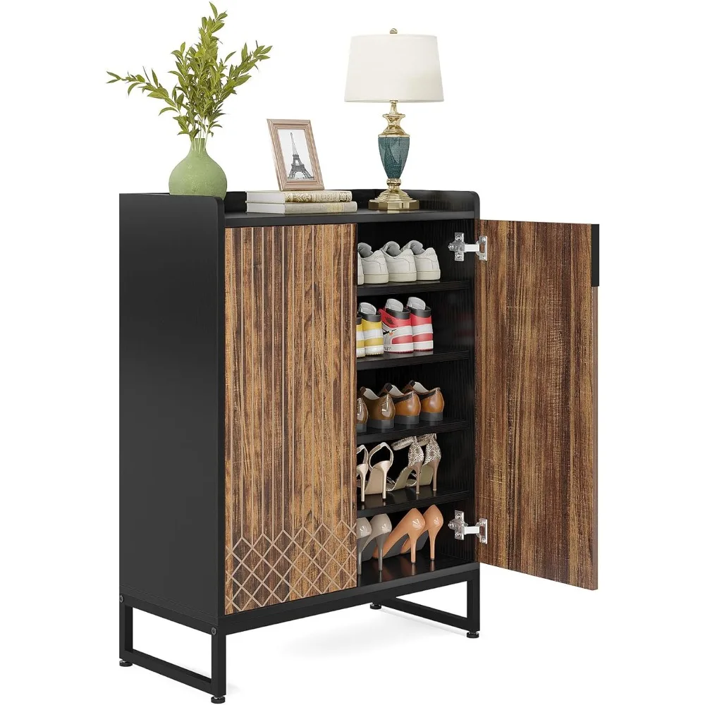 Shoe Cabinet with Doors, 5 Tiers Shoe Storage Cabinet for Entryway, 25 Pairs Wooden Shoe Cabinets