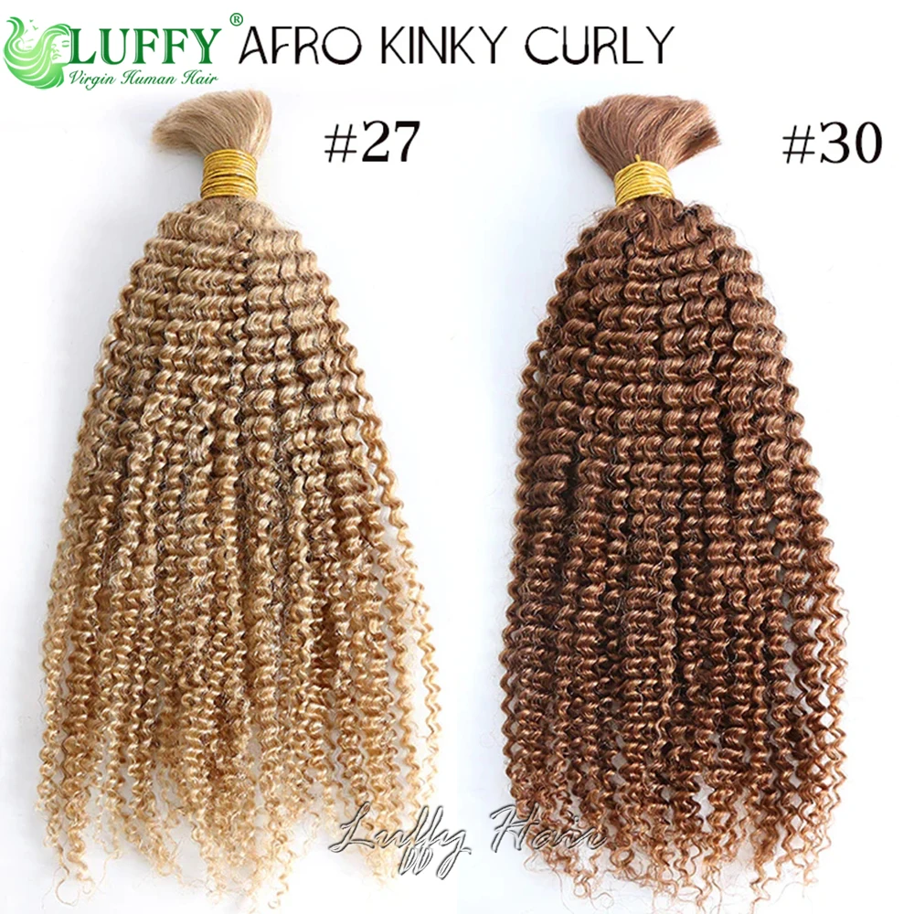 

#27 #30 Color Afro Kinky Curly Human Hair Bulk for Braiding Remy Human Hair Extension Bundles No Weft Boho Braids For Women