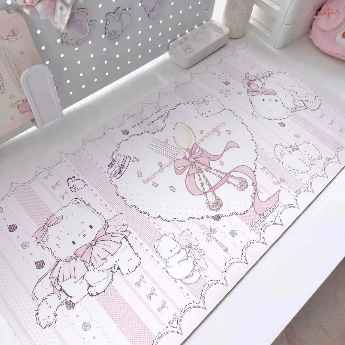 Pink Sweet Cute Kitten PU Leather Mouse Pad Office Desk Mat Mouse Pad Computer Speed Type Carpet Mat Player Laptop Keyboard