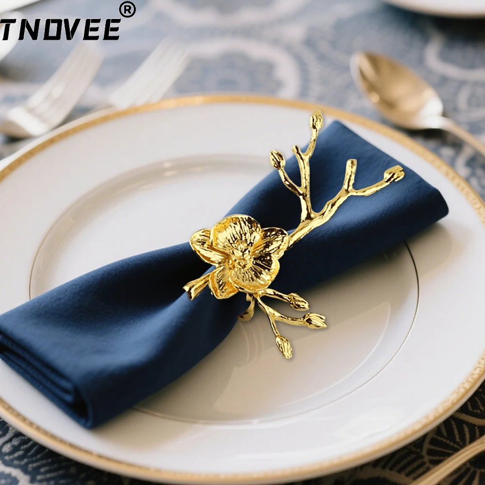 

4 шт., кольца для салфеток с цветком сливы, держатель для салфеток с орхидеей, цветочная пряжка для салфеток для свадьбы, тесья, Рождественская вечеринка, обеденный стол De