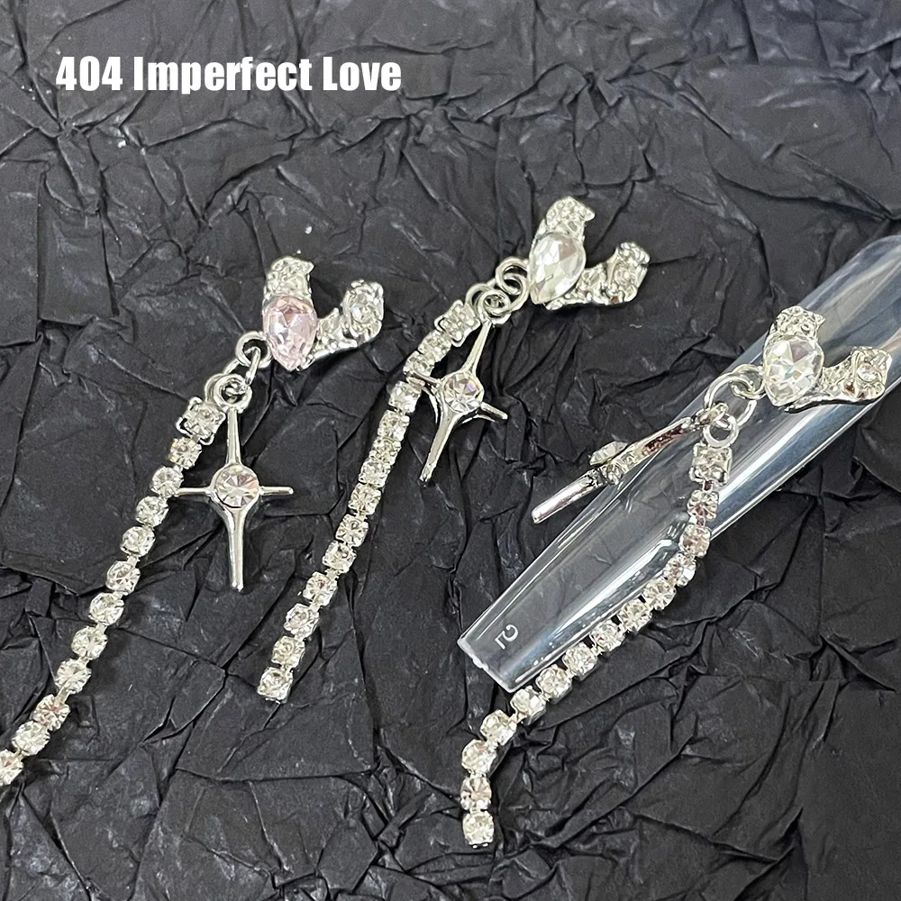 2pcs Imperfect Love Allure Jewelry 50mm Claw Diamond Chain Pendant V Shorted Chrome Heart Dangle Star Alloy Nail Trinkets 404art