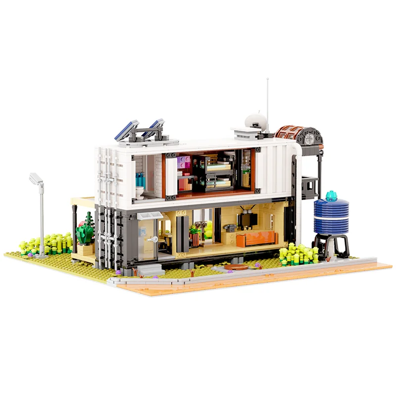 MOC-Maison Conteneur Street View Créative pour Enfants, Modèle Modulaire, Architecture, Construction Nocturne, Bricolage, Assemblage, Jouets Cadeaux, 2480Pcs, II