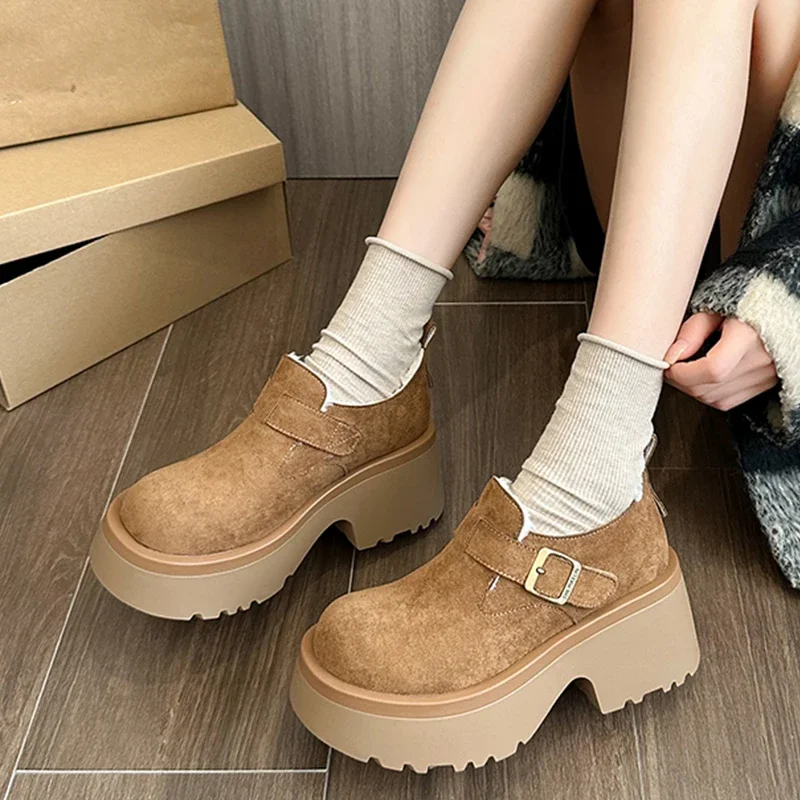 

Winter Women Shoes Suede Flats Platform Snow Ankle Boots Short Plush New Woman 2025 Trend Designer Casual Sports Non Slip Botas