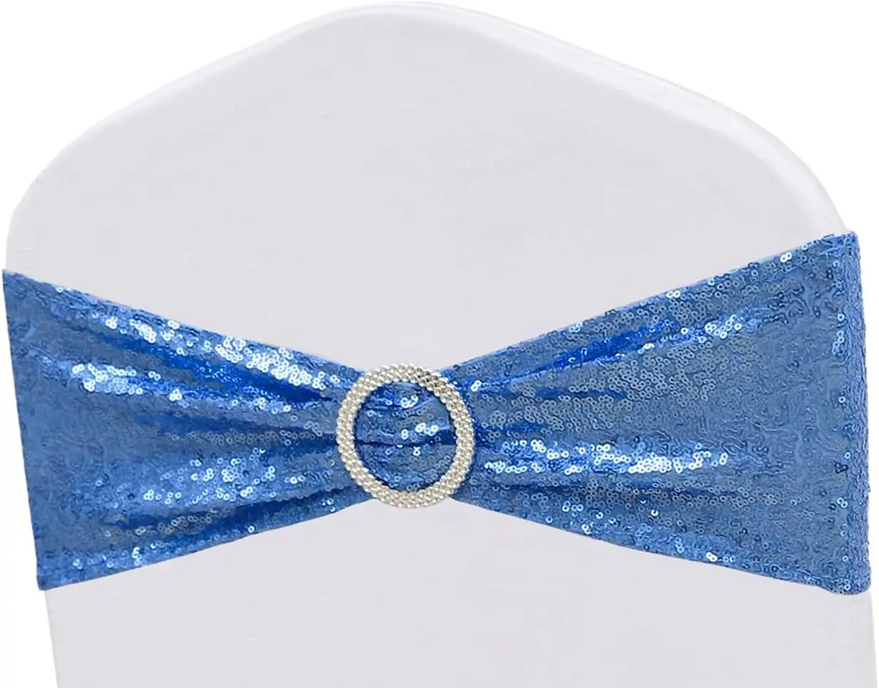 

100 Pack Sequin Chair Sashes Baby Blue with Buckles Bows Ties for Wedding Party Decor