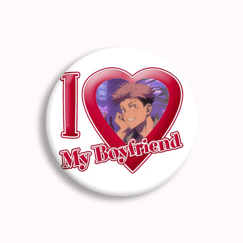 I Love my Boyfriend Jujutsu Kaisen Button Pin Creative Anime Badge Suguru Geto Gojo Choso Sukuna Brooch Badge Fans Collect 58mm