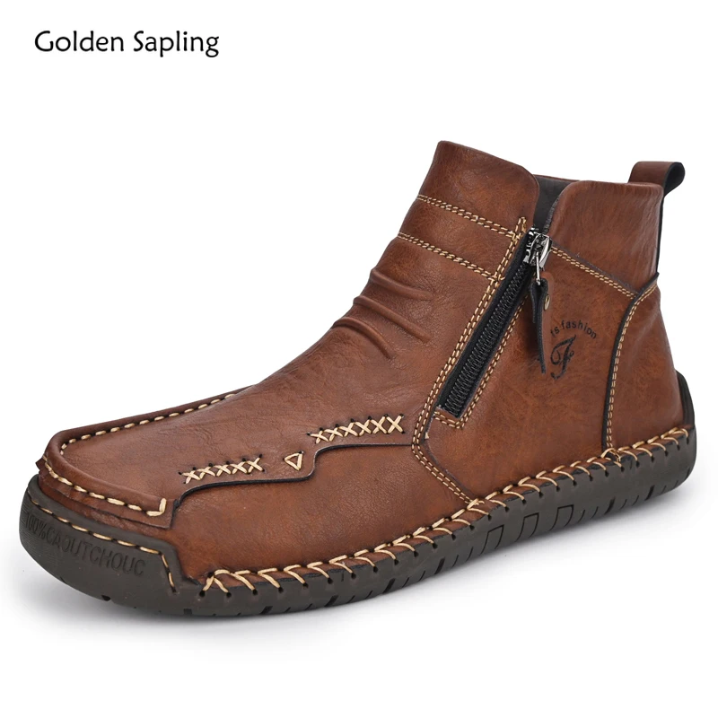 

Golden Sapling Retro Men's Boots Soft Leather Shoes Comfortable Platform Footwear Leisure Party Flat Casual Work Boot for Men