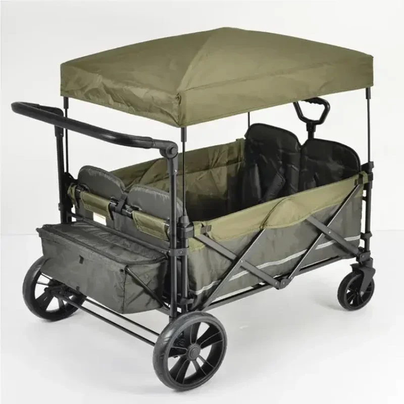 

Outdoor Garden Brake Trolley Beach Picnic Foldable Camping Wagon Cart With Canopy Custom Portable Adjustable Collapsible Folding