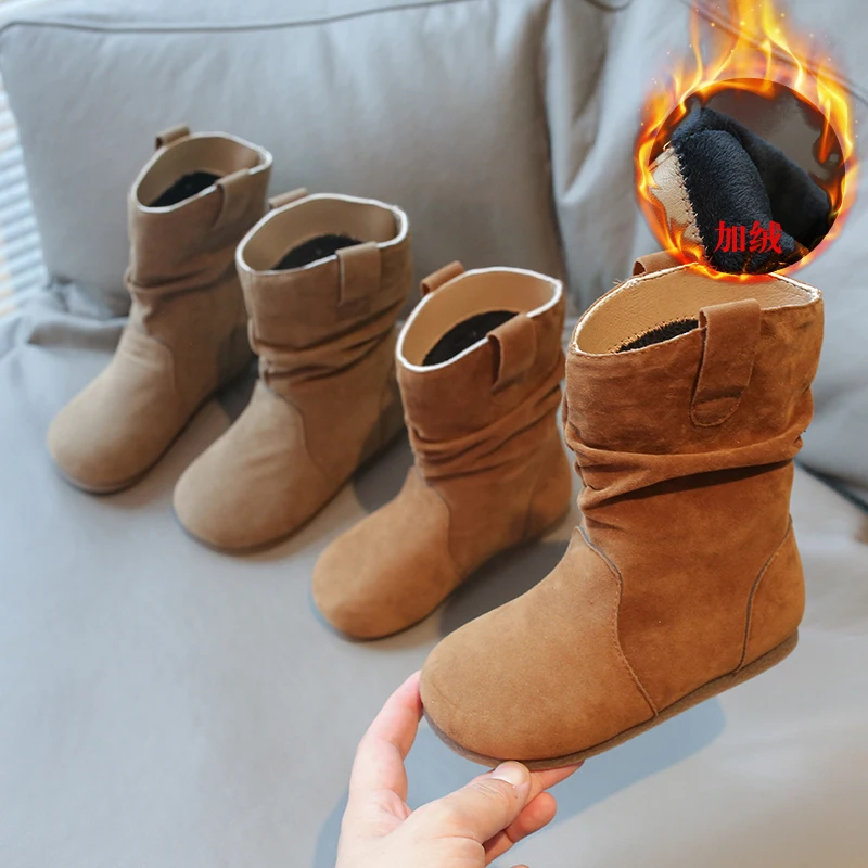 

Children Stacked Leather Boots Girls Cowboy Fashion Boots Retro Style Kids Flats Short Boots All Match Autumn Winter 2025 New