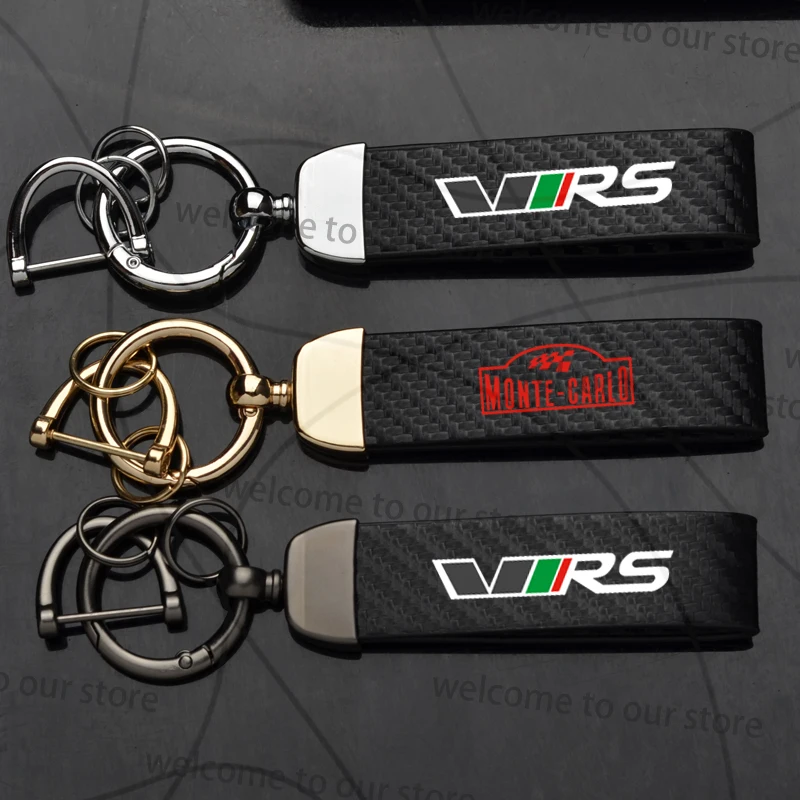 Porte-clés en alliage de zinc et cuir en fibre de carbone pour VRS Monte Carlo Logo Enyaq Fabia Rapid Kodiaq Octavia, avec microfibre