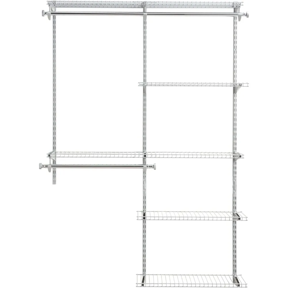 Configurações Deluxe Custom Closet Kit, 4-8 ft ajustável Metal Wire Shelving, Expansível Organização do Sistema, acabamento em titânio