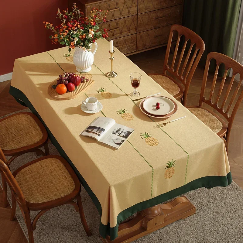 

Hot Pineapple Design Solid Decorative Linen Tablecloth With Tassels Rectangular Wedding Dining Table Cover Tea Table Cloth