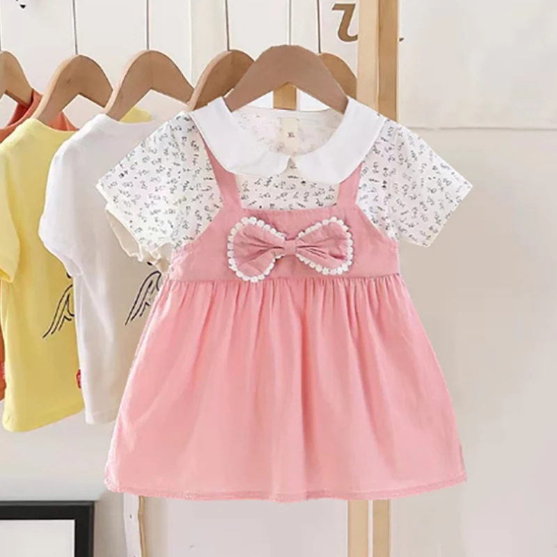 Summer Baby Girl Dress Sweet Casual Baby Dress Flower Print Bow Toddler Girl Clothing Birthday Princess Dress Infant Outifit