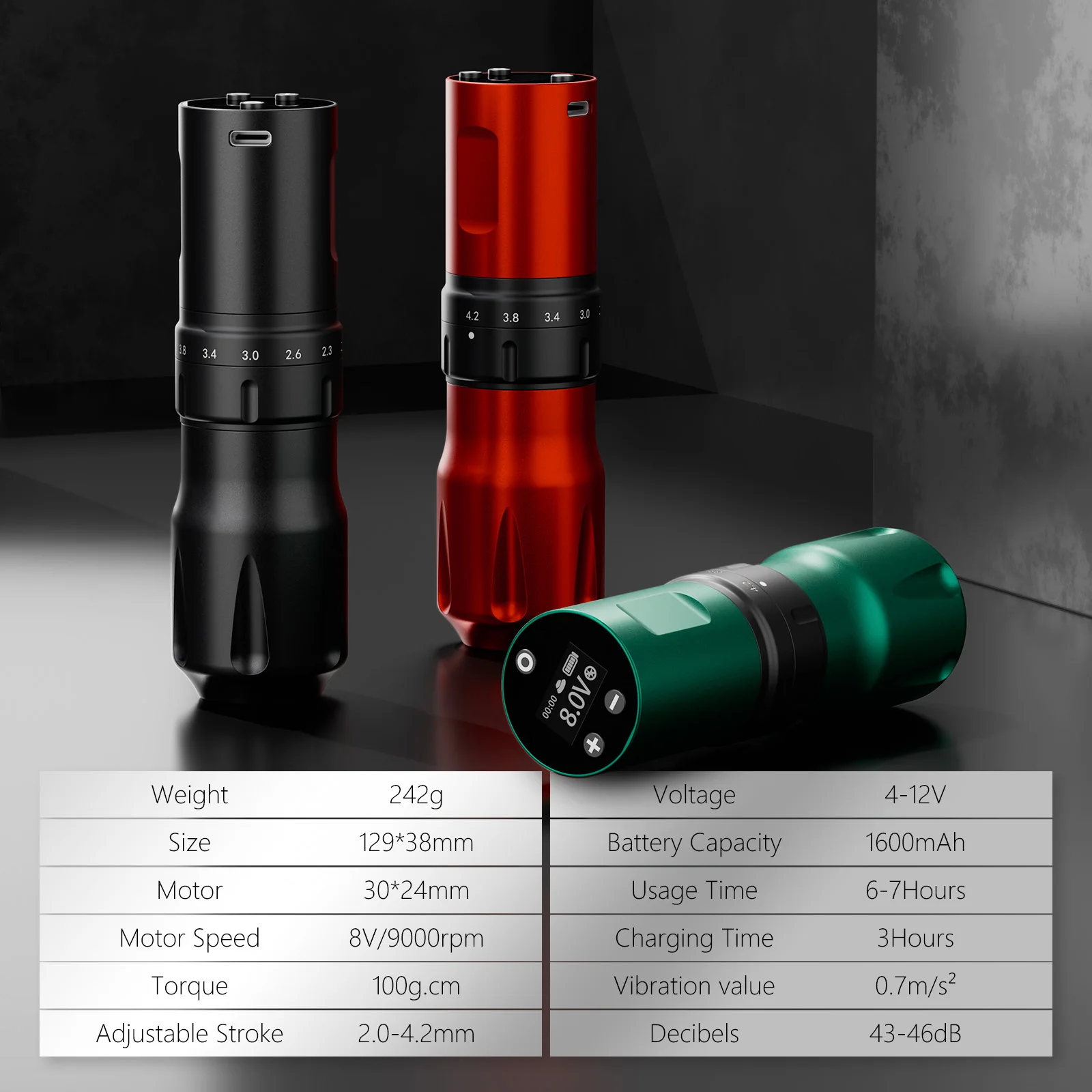  مجموعة أدوات الوشم اللاسلكية لآلة الوشم، مجموعة أقلام الوشم الدائم بدون قلب، قابلة للتعديل 2.0-4.2 مم #2