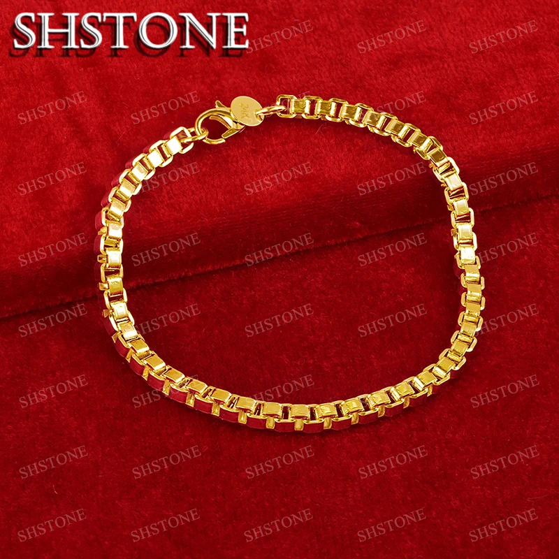 

SHSTONE 18K Gold Bracelets Woman Men Classics 4mm Box Chain Bracelets Fashion Party Wedding Engagement Jewelry Christmas Gift